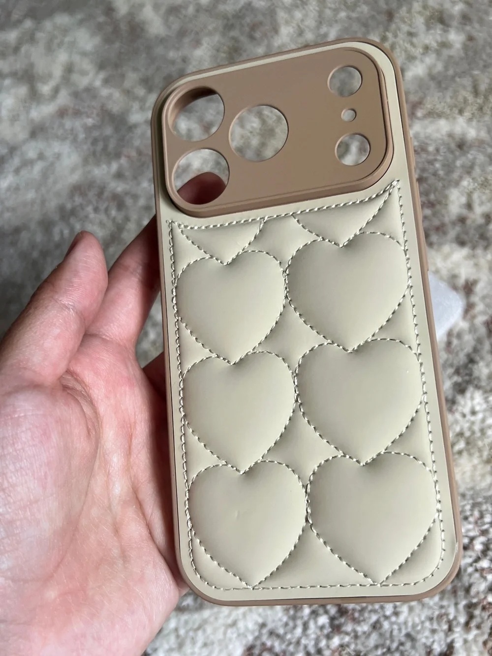 iPhone 17 Pro Cream Quilted Heart Phone Case - Soft-Touch Protective Cover